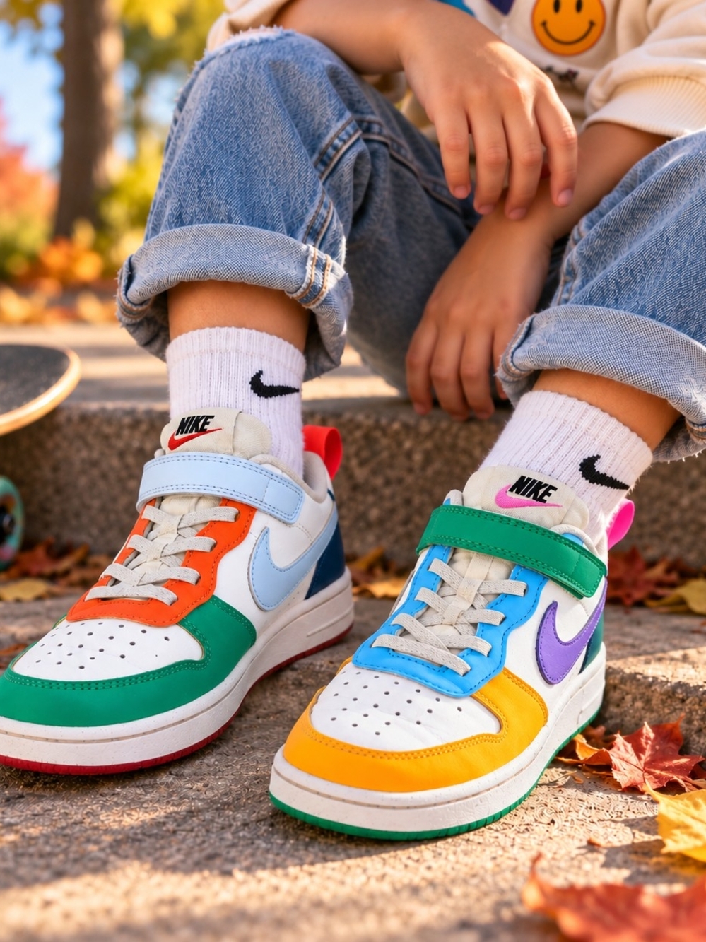 Nike Kids Multicolor Low-Top Sneakers - Vibrant Green/Orange/Yellow/Purple/Blue